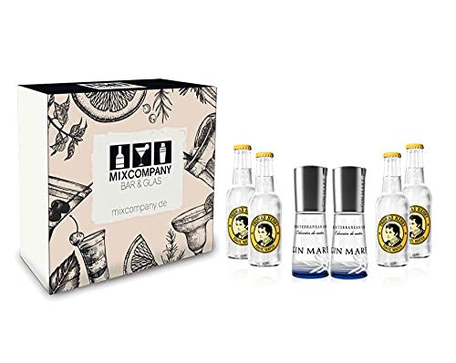 Gin Mare Gin tonic Set/Geschenkset ? 2x Gin Mare Mediterranean Miniatur 100ml (42,7% vol) + 4x Thomas Henry Tonic Water 200ml - Inkl. Pfand MEHRWEG von Thomas Henry-Thomas Henry