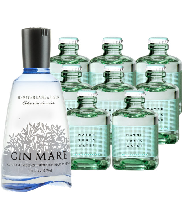 Gin Mare & 8 x Match Mediterranean Tonic Set (42,7 % vol, 2,3 Liter) von Gin Mare