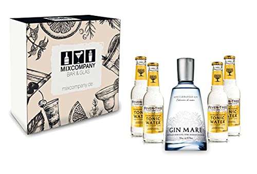 Gin Tonic Giftbox Geschenkset - Gin Mare 0,7l 700ml (42,7% Vol) + 4x Fever Tree Tonic Water 200ml inkl. Pfand MEHRWEG + Geschenkverpackung von Gin Mare-Gin Mare