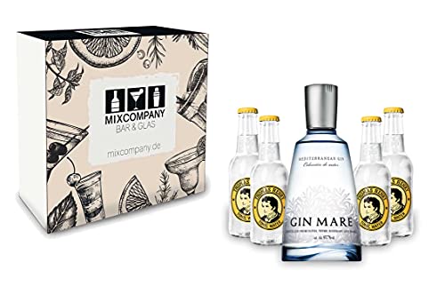 Gin Tonic Giftbox Geschenkset - Gin Mare 0,7l 700ml (42,7% Vol) + 4x Thomas Henry Tonic Water 200ml inkl. Pfand MEHRWEG + Geschenkverpackung von Gin Mare-Gin Mare