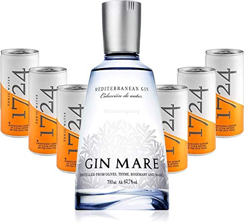 Gin Tonic Set - Gin Mare Mediterranean Gin 0,7l 700ml (42,7% Vol) + 6x 1724 Tonic Water 200ml Dosen inkl. Pfand EINWEG -[Enthält Sulfite] von Gin Mare-Gin Mare