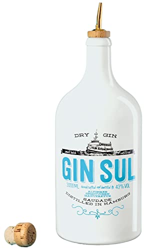 Gin Sul - 1 x 3l Hamburger handcrafted Premium Dry Gin 43% Vol., Doppelmagnum mit Metall Ausgießer als Geschenk, Aromen von Wacholder & Zitronen aus Portugal von Gin Sul