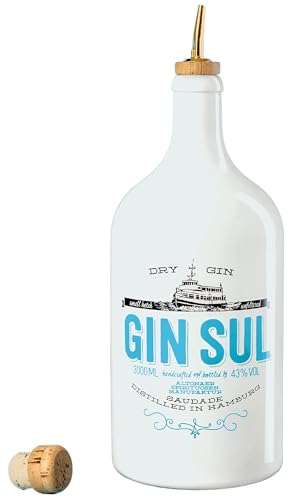 Gin Sul - 1 x 3l Hamburger handcrafted Premium Dry Gin 43% Vol., Doppelmagnum mit Metall Ausgießer als Geschenk, Aromen von Wacholder & Zitronen aus Portugal von Gin Sul