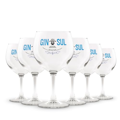 Gin Sul Gingläser 6er-Set - Gin-Tonic-Ballon-Gläser mit Aufdruck - Hochwertige, spülmaschinenfeste, bauchige Copa-Gläser für Drinks, Aperitifs, Cocktails - 19,5 x 10,9 cm - 620 ml von Gin Sul