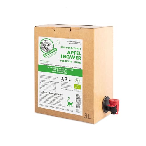 Ginger Hero BIO-Apfel-Ingwer Direktsaft aus 100% BIO-Bourbon-Ingwer aus Madagaskar & Äpfeln von Streuobstwiesen aus dem Badischen, ohne Zucker und künstliche Zusatzstoffe, 3 Liter Bag-in-Box Ginger Hero BIO-Apfel-Ingwer Direktsaft aus 100% BIO-Bourbon-Ingwer aus Madagaskar & Äpfeln von Streuobstwiesen aus dem Badischen, ohne Zucker und künstliche Zusatzstoffe, 3 Liter Bag-in-Box von Ginger Hero