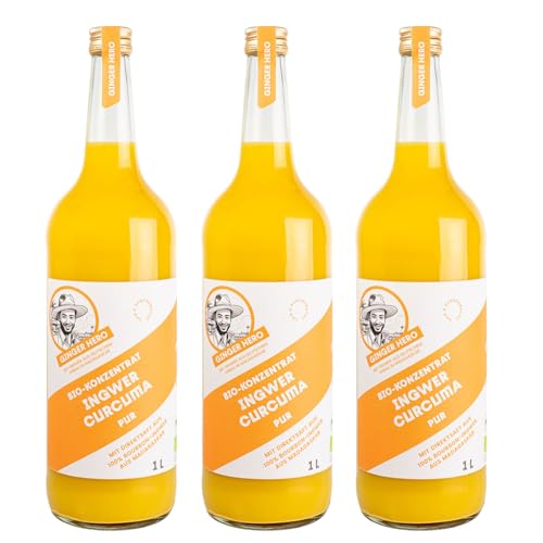 Ginger Hero BIO-Ingwer-Curcuma-Konzentrat-PUR mit 100% Direktsaft aus 100% BIO-Bourbon-Ingwer aus Madagaskar und BIO-Curcuma, ohne Zucker und künstliche Zusatzstoffe, 3x1000 ml Ginger Hero BIO-Ingwer-Curcuma-Konzentrat-PUR mit 100% Direktsaft aus 100% BIO-Bourbon-Ingwer aus Madagaskar und BIO-Curcuma, ohne Zucker und künstliche Zusatzstoffe, 3x1000 ml von Ginger Hero