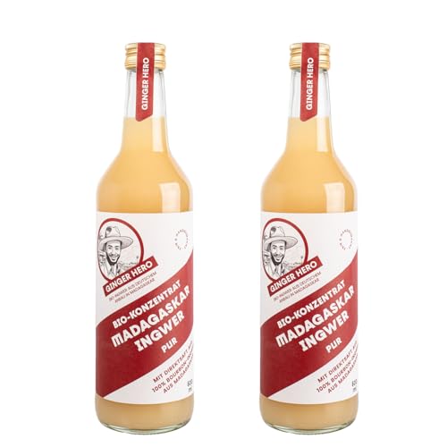Ginger Hero BIO-Ingwer-Konzentrat-PUR mit 100% Direktsaft aus 100% BIO-Bourbon-Ingwer aus Madagaskar, ohne Zucker und künstliche Zusatzstoffe, 2x500 ml Ginger Hero BIO-Ingwer-Konzentrat-PUR mit 100% Direktsaft aus 100% BIO-Bourbon-Ingwer aus Madagaskar, ohne Zucker und künstliche Zusatzstoffe, 2x500 ml von Ginger Hero