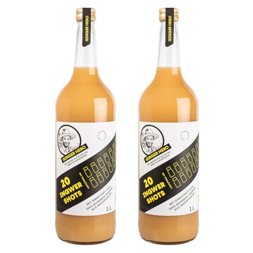 Ginger Hero BIO-Ingwer-Shot aus 100% reinem Direktsaft aus 100% BIO-Bourbon-Ingwer aus Madagaskar, ohne Zucker und künstliche Zusatzstoffe, 2x1000 ml Ginger Hero BIO-Ingwer-Shot aus 100% reinem Direktsaft aus 100% BIO-Bourbon-Ingwer aus Madagaskar, ohne Zucker und künstliche Zusatzstoffe, 2x1000 ml von Ginger Hero