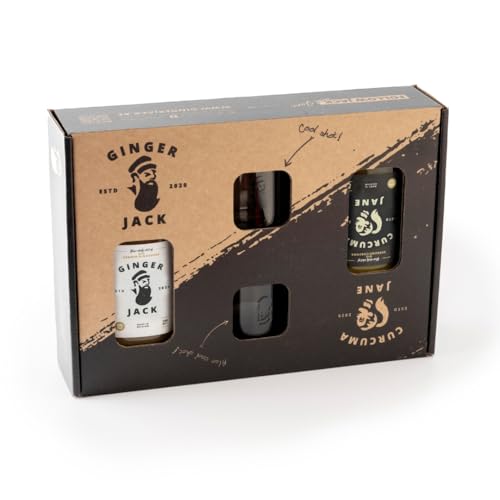 ﻿Geschenkbox – Jack & Jane – Ginger Jack 250 ml – Curcuma Jane 250 ml – Gläser Ginger Jack x2 – ein Gesundheitsgeschenk – voller Ingwer und Kurkuma von Ginger Jack