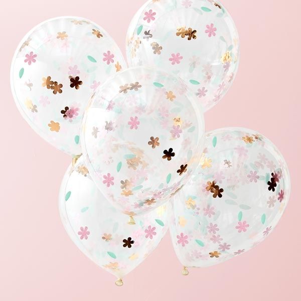Blumen-Konfetti-Ballons in rosegold & pink, 5 Stück von Ginger Ray