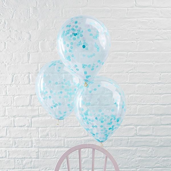Konfetti-Ballons in Blau, 5 Stück, durchsichtige Ballons aus Latex von Ginger Ray