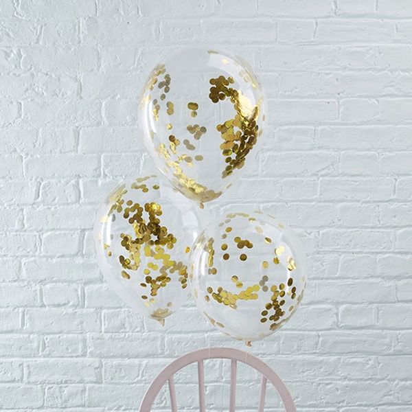 Konfetti-Ballons in gold, 5 Stück, durchsichtige Ballons aus Latex von Ginger Ray