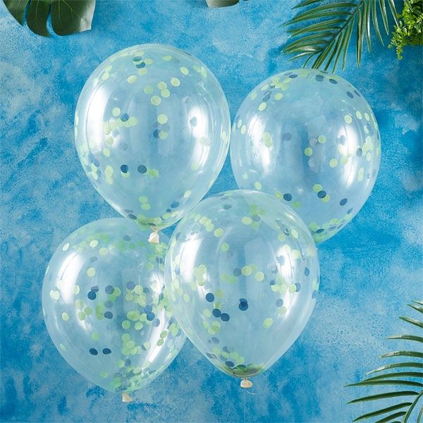 Konfetti Luftballons 5er Pck, mit blauem und grünem Konfetti, Ø 30,4cm von Ginger Ray