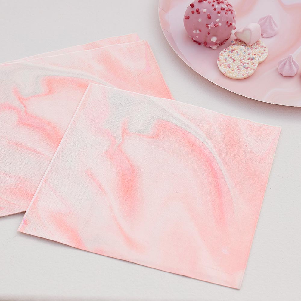 Papierservietten mit Marmordruck in rosa, 8er Pack, 33cm x 33cm von Ginger Ray