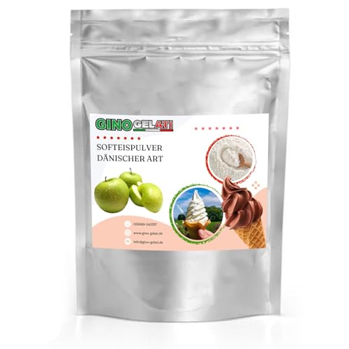 Gino Gelati Dänisches Softeis Pulver, fruchtiger Geschmack, verschiedene Geschmacksvarianten, schnell und einfach Zubereitet, Made in Germany, Eis selber machen (1 Kg, Apfel) von Gino Gelati