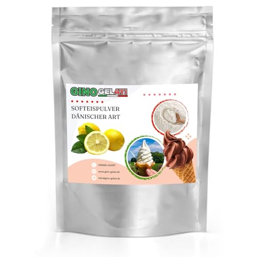 Gino Gelati Dänisches Softeis Pulver, fruchtiger Geschmack, verschiedene Geschmacksvarianten, schnell und einfach Zubereitet, Made in Germany, Eis selber machen (1 Kg, Zitrone) von Gino Gelati