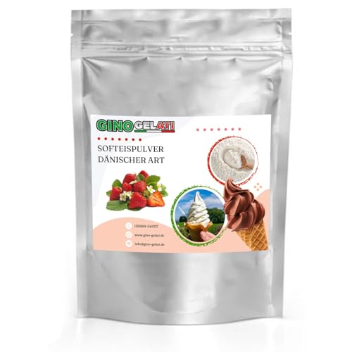 Gino Gelati Dänisches Softeis Pulver, fruchtiger Geschmack, verschiedene Geschmacksvarianten, schnell und einfach Zubereitet, Made in Germany, Eis selber machen (333 g, Erdbeere) von Gino Gelati