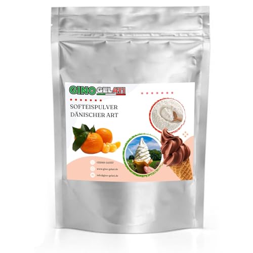 Gino Gelati Mandarine Dänisches Softeis Pulver 333 g, fruchtiger Geschmack, verschiedene Geschmacksvarianten, schnell und einfach Zubereitet, Made in Germany, Eis selber machen von Gino Gelati