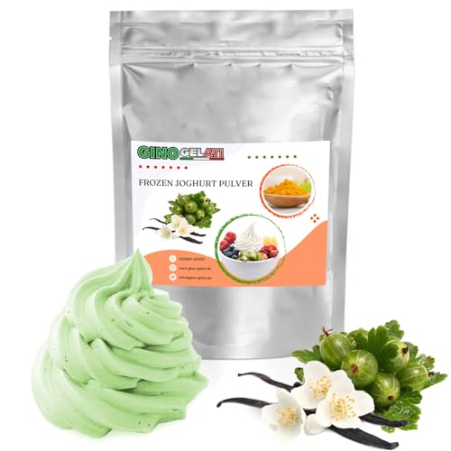 Gino Gelati Frozen Joghurt Pulver mit verschiedenen Vanille- Geschmäckern, kinderleichte Zubereitung mit oder ohne Eismaschine, Made in Germany, Vegan (333 g, Vanille Stachelbeere) von Gino Gelati
