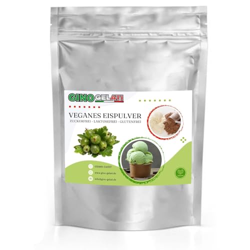 Gino Gelati Joghurt Stachelbeere Veganes Eis Pulver Zucker-, laktosefrei 333 g, schnelle und einfache Zubereitung, mit natürlichem Aroma, Eispulver für Veganer geeignet, GMO-Frei von Gino Gelati