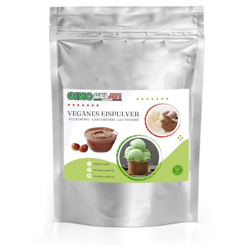 Gino Gelati Nougat Schoko Eis Veganes Eis Pulver 333 g Zucker-, laktosefrei, schnelle und einfache Zubereitung, Made in Germany, Dessertmischung, für Laktoseintolerante von Gino Gelati
