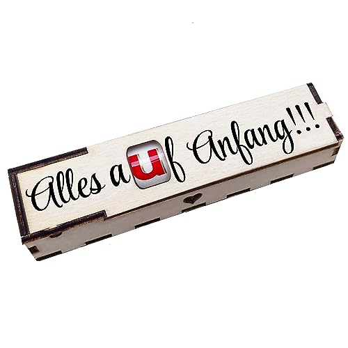 Alles auf Anfang! - Holz Geschenkbox geschliffen mit Spruch Lasergravur inkl. Duplo Schokoriegel Schokolade Geschenkidee Handarbeit von Girahlutions