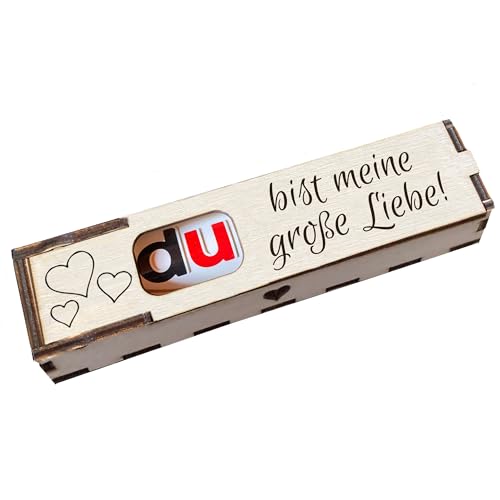 Du bist meine große Liebe! - Holz Geschenkbox geschliffen mit Spruch Lasergravur inkl. Duplo Schokoriegel Schokolade Geschenkidee Handarbeit von Girahlutions