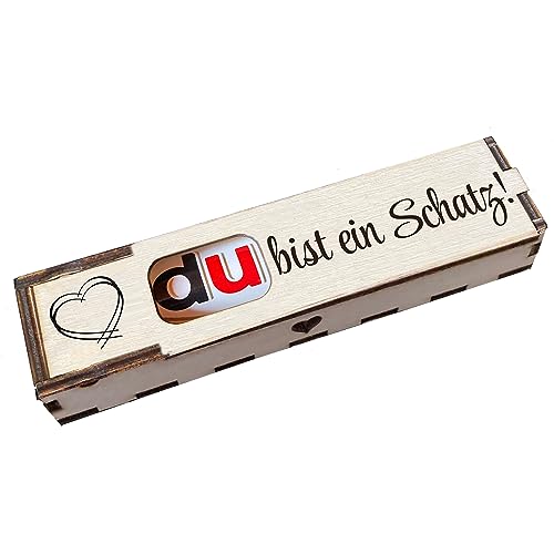 Duplo Geschenkbox mit Gravur inkl. Schokoriegel Holzbox mit Spruch Geschenkidee Schokolade Mitbringsel - Du bist ein Schatz von Girahlutions