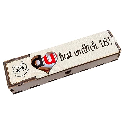 Duplo Geschenkbox mit Gravur inkl. Schokoriegel Holzbox mit Spruch Geschenkidee Schokolade Mitbringsel - Du bist endlich 18 von Girahlutions