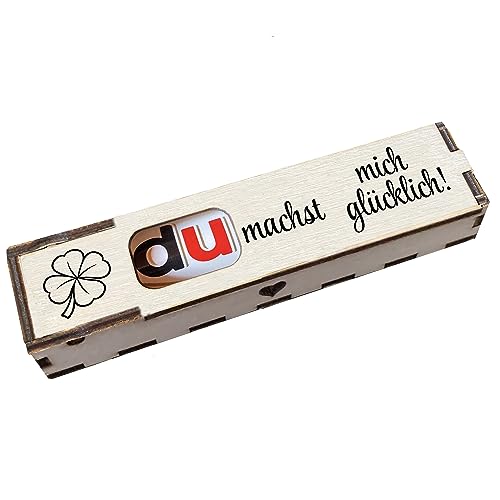 Duplo Geschenkbox mit Gravur inkl. Schokoriegel Holzbox mit Spruch Geschenkidee Schokolade Mitbringsel - Du machst mich glücklich von Girahlutions