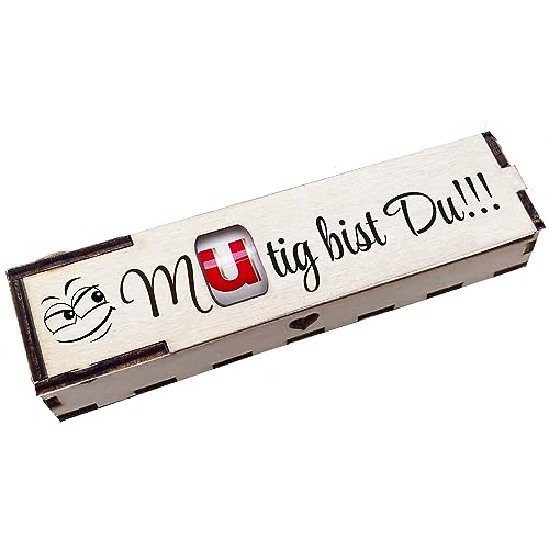 Duplo Geschenkbox mit Gravur inkl. Schokoriegel Holzbox mit Spruch Geschenkidee Schokolade Mitbringsel - Mutig bist Du von Girahlutions