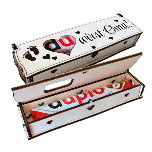 Duplo Holz Geschenkbox mit Lasergravur inkl. Schokoriegel | Neues Design | Mitbringsel | Holzbox mit Spruch | Geschenkidee | Handarbeit (Du wirst Oma!) von Girahlutions