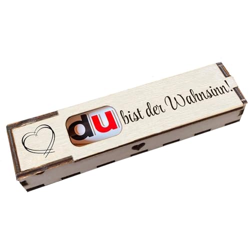 Duplo Holzbox mit Schokoriegel Geschenkbox mit Spruch Gravur Schokolade Mitbringsel Geschenkidee (Du bist der Wahnsinn) von Girahlutions