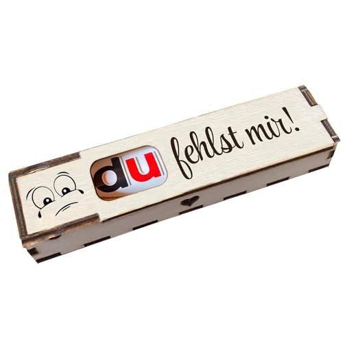 Duplo Holzbox mit Schokoriegel Geschenkbox mit Spruch Gravur Schokolade Mitbringsel Geschenkidee (Du fehlst mir) von Girahlutions