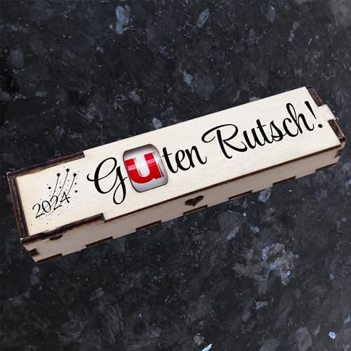 Duplo Holzbox mit Schokoriegel Geschenkbox mit Spruch Gravur Schokolade Mitbringsel Geschenkidee Guten Rutsch von Girahlutions