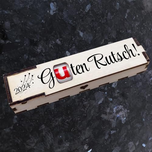 Duplo Holzbox mit Schokoriegel Geschenkbox mit Spruch Gravur Schokolade Mitbringsel Geschenkidee (Guten Rutsch) von Girahlutions