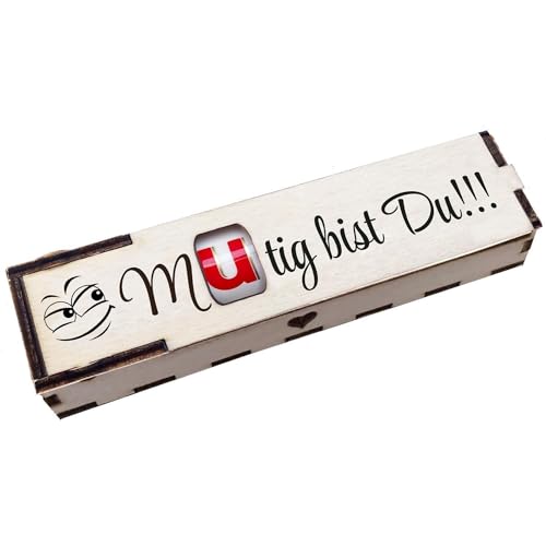 Duplo Holzbox mit Schokoriegel Geschenkbox mit Spruch Gravur Schokolade Mitbringsel Geschenkidee (Mutig bist Du) von Girahlutions