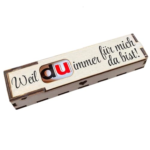 Duplo Holzbox mit Schokoriegel Geschenkbox mit Spruch Gravur Schokolade Mitbringsel Geschenkidee Weil Du immer für mich da bist von Girahlutions