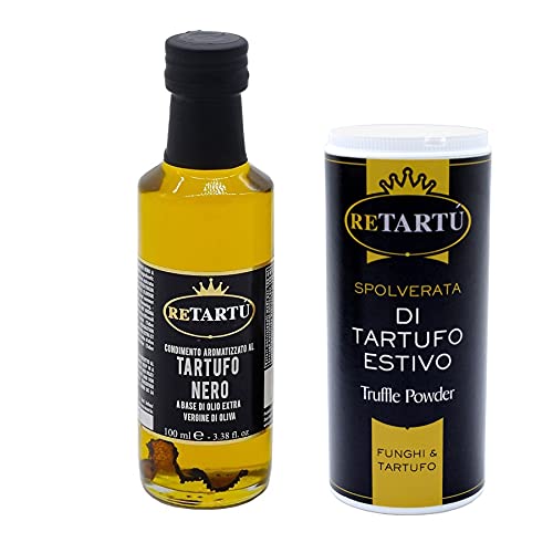 Schwarzer Trüffel Set : Pulver aus Trüffel und Pilzen 100 gr und Dressing mit nativem Olivenöl aus Trüffel 100 ml von Giuliano Tartufi