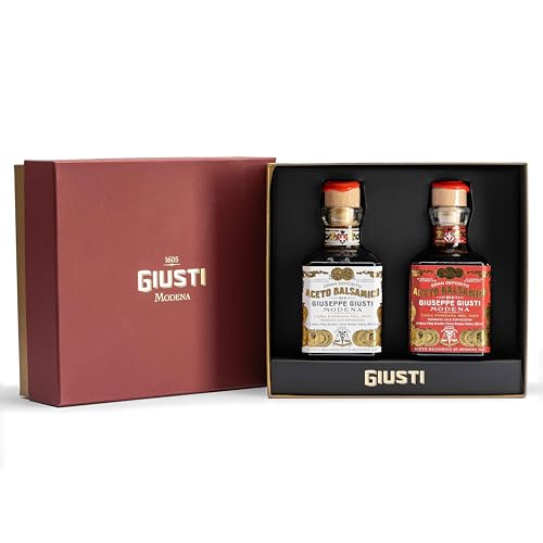 Giuseppe Giusti Aceto Balsamico Il Classico IGP & Riccardo Giusti Balsamessig aus Modena IGP 2&3 Goldmedaillen beide in Cubicaflaschen und in Geschenkpackung (2 x 0.25 l) von Giusti