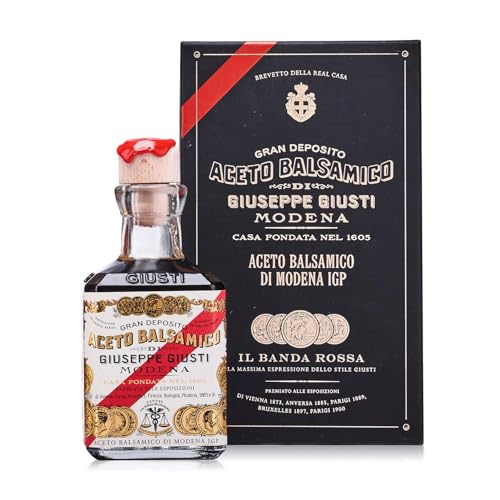 Giuseppe Giusti Il Banda Rossa Aceto Balsamico di Modena IGP Balsamessig aus Modena 5 Goldmedaillen Cubicaflasche in Geschenkpackung (1 x 0.25 l) von Giusti