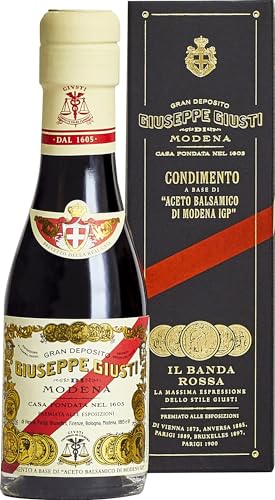 Giuseppe Giusti Il Banda Rossa Aceto Balsamico di Modena IGP Balsamessig 5 Goldmedaillen Traditionsflasche in Geschenkpackung (1 x 0.1 l) von Giusti