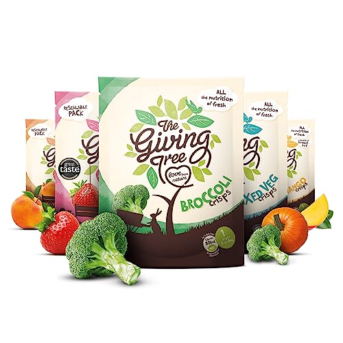 The Giving Tree Healthy Snacks Variaty Pack, Pfirsich, Erdbeere, Mango, Brokkoli und gemischtes Gemüse gemischt, 12 Stück von Giving Tree