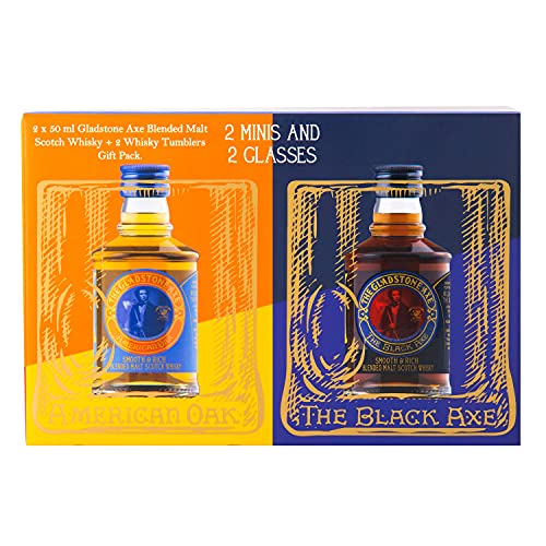 Gladstone Axe Blended Malt Whisky Miniaturen Set 2x 50ml mit 2 original Tumbler Gläser - Geschenkbox zum sammeln, verschenken oder selber genießen von Gladstone Axe