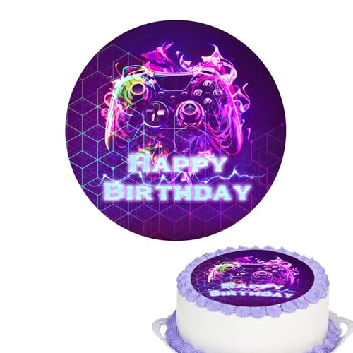 Gleevio Geburtstag Tortenaufleger Gamer,Essbare Happy Birthday Tortendeko Gamer Ø 20cm,Gaming Tortendeko Junge,Esspapier Videospiel Kuchen Deko,Happy Birthday Cake Topper Gaming Torten Deko Essbare von Gleevio