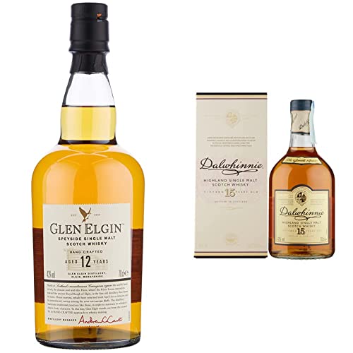 Glen Elgin 12 Jahre Speyside Single Malt Scotch Whisky (1 x 0.7 l) & Dalwhinnie 15 Jahre | mit Geschenkverpackung | handgefertigt | aromatischer Single Malt Scotch Whisky | 43% vol | 700ml von Glen Elgin