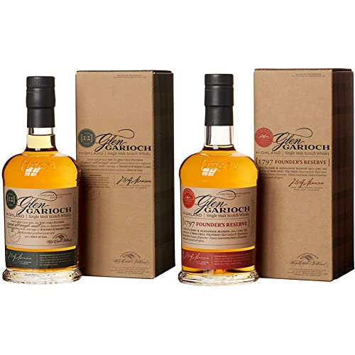 Glen Garioch 12 Jahre Highland Single Malt Scotch Whisky, mit Geschenkverpackung, mit Finish in Bourbon- und Sherryfässern, 48% Vol, 1 x 0,7l & Founder's Reserve, 48% Vol, 1 x 0,7l von Glen Garioch