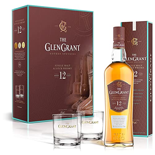 Glen Grant Geschenkset - 1 x 0,7 l - Whisky im Set mit 2 Gläsern - Fruchtiger 12 Jahre Highland Single Malt Scotch - 43% Vol. Alkohol von Glen Grant