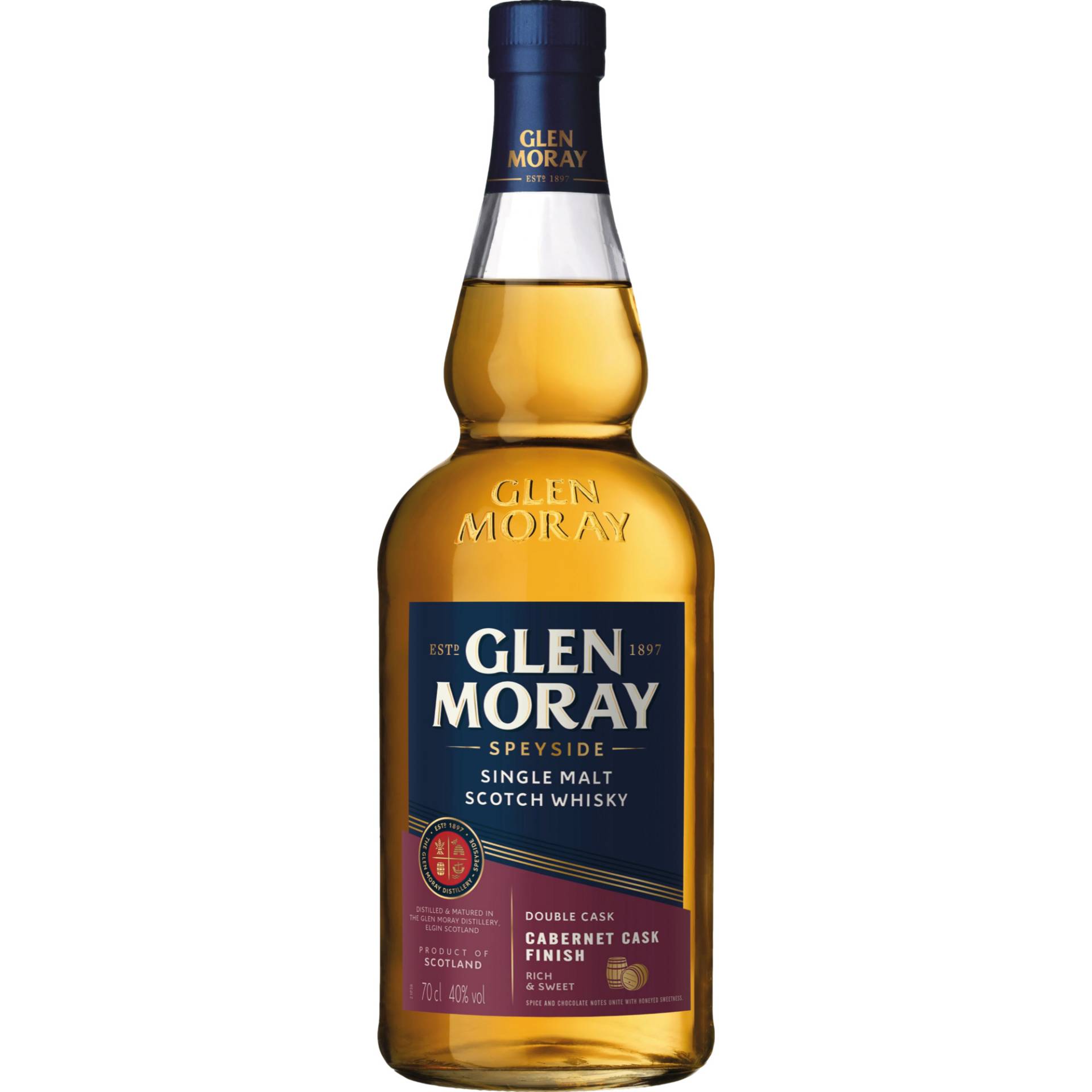 Glen Moray Cabernet Cask Finish Speyside, Single Malt Scotch, 40% Vol, 0,7 L, Spirituosen von Glen Moray Customer Service Société des Vins et Spiritueux LM 94220 Charenton France