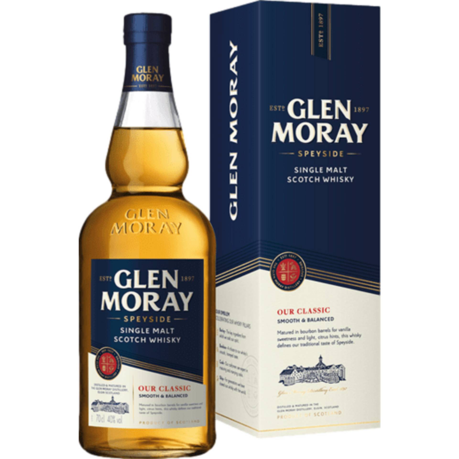 Glen Moray Classic Speyside Single Malt, 40% Vol, 0,7 L, Spirituosen von Glen Moray Customer Service Société des Vins et Spiritueux LM 94220 Charenton France